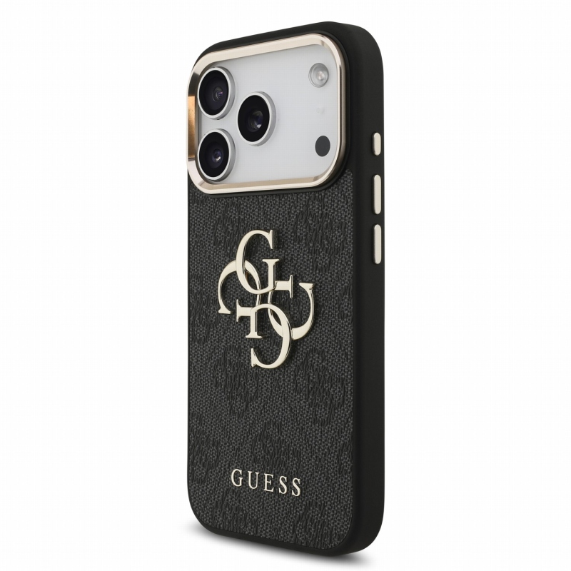 Guess PU 4G Metal Logo Strap Zadní Kryt pro iPhone 18 Pro Black