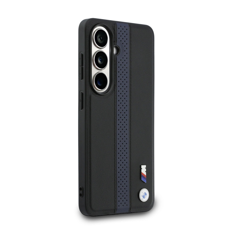BMW M PU Leather Perforated Stripes and Metal Logo Magnetic Zadní Kryt pro Samsung Galaxy S26 Blue