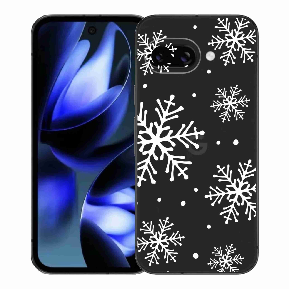 Gelový kryt mmCase na Google Pixel 9a - bílé vločky na průhledném pozadí