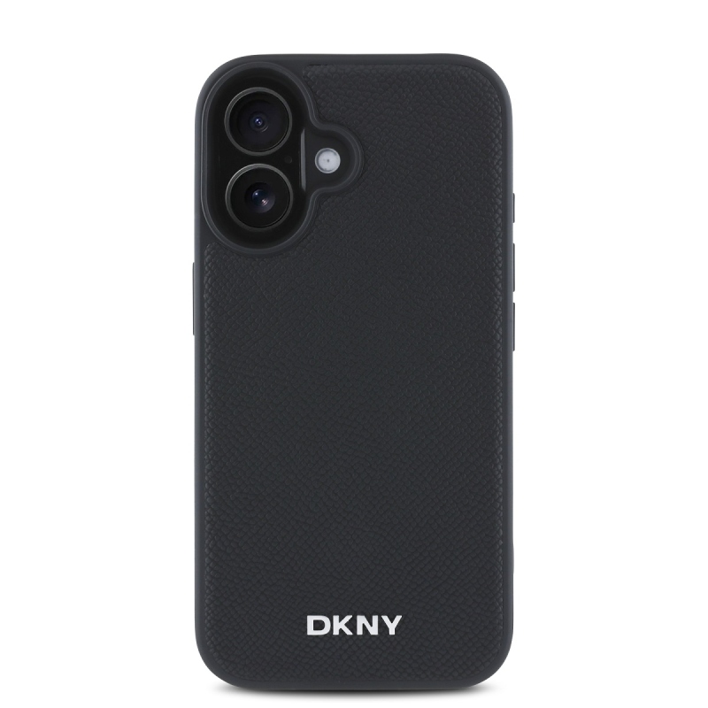 DKNY PU Leather Silver Metal Logo Magsafe Zadní Kryt pro iPhone 16 Black