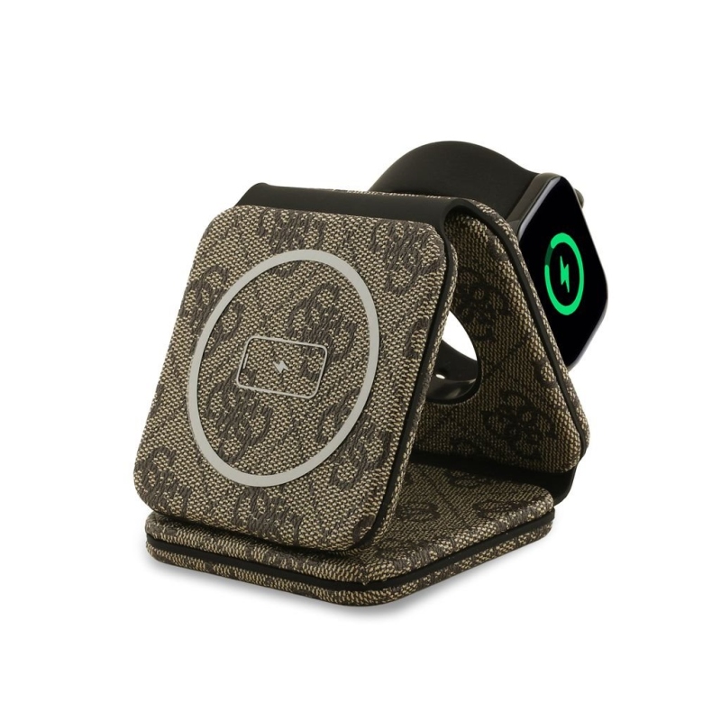 Guess PU 4G MagSafe Bezdrátová Nabíječka 3v1 Brown