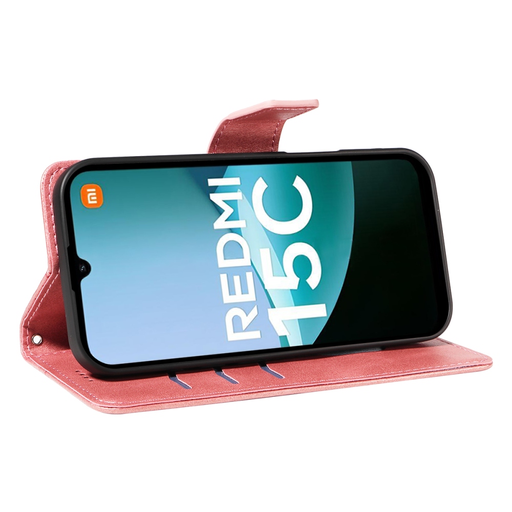 Grids knížkové pouzdro na Xiaomi Redmi 15C 4G/5G (173mm) - růžovozlaté