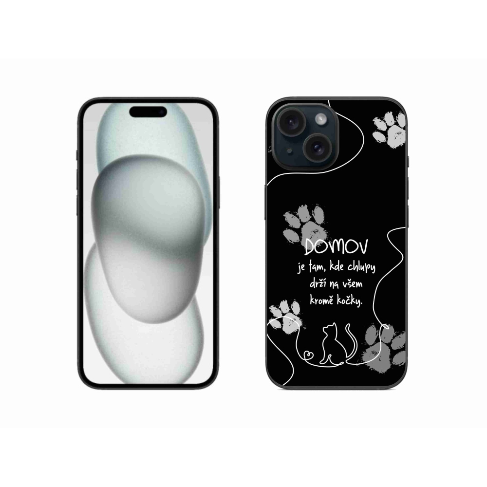 Gelový kryt mmCase na iPhone 15 - kočičí motiv černé pozadí