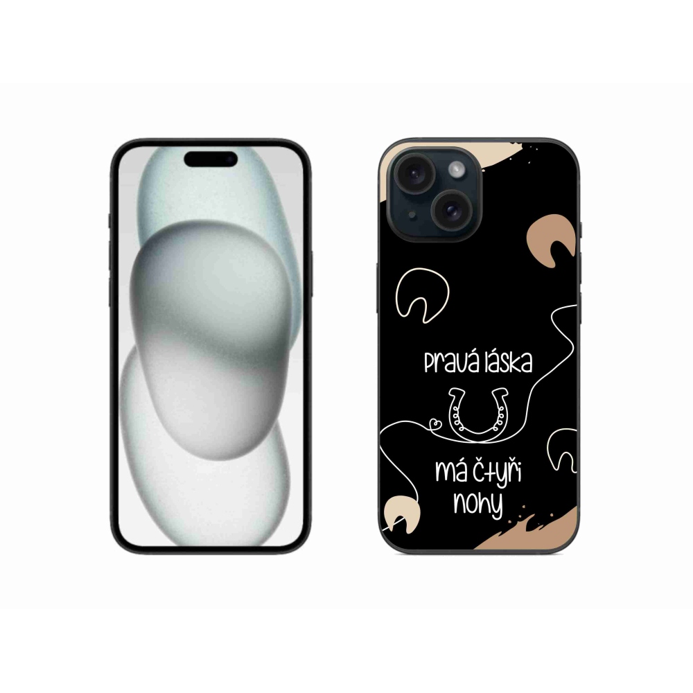 Gelový kryt mmCase na iPhone 15 - koňský motiv černé pozadí