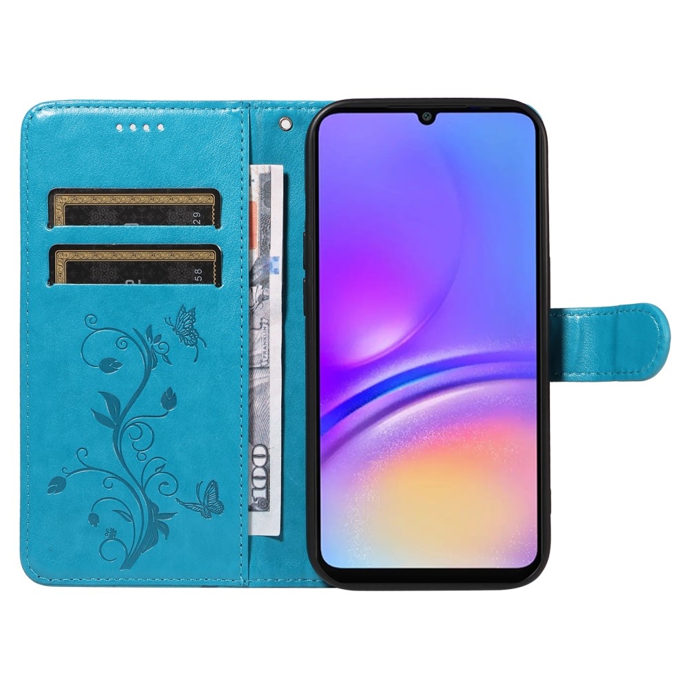 Flowery knížkové pouzdro na Samsung Galaxy A06 4G - modré