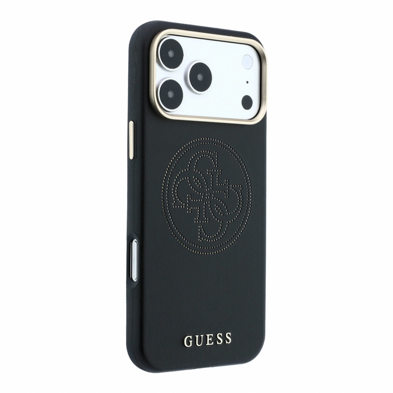 Guess PU Semi Wrap Perforated 4G Logo MagSafe Zadní Kryt pro iPhone 18 Pro Black