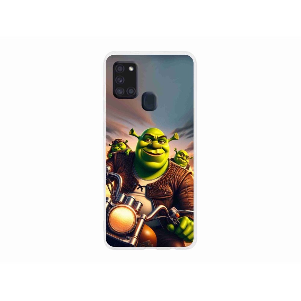 Gelový kryt mmCase na Samsung Galaxy A21s - shrek na motorce