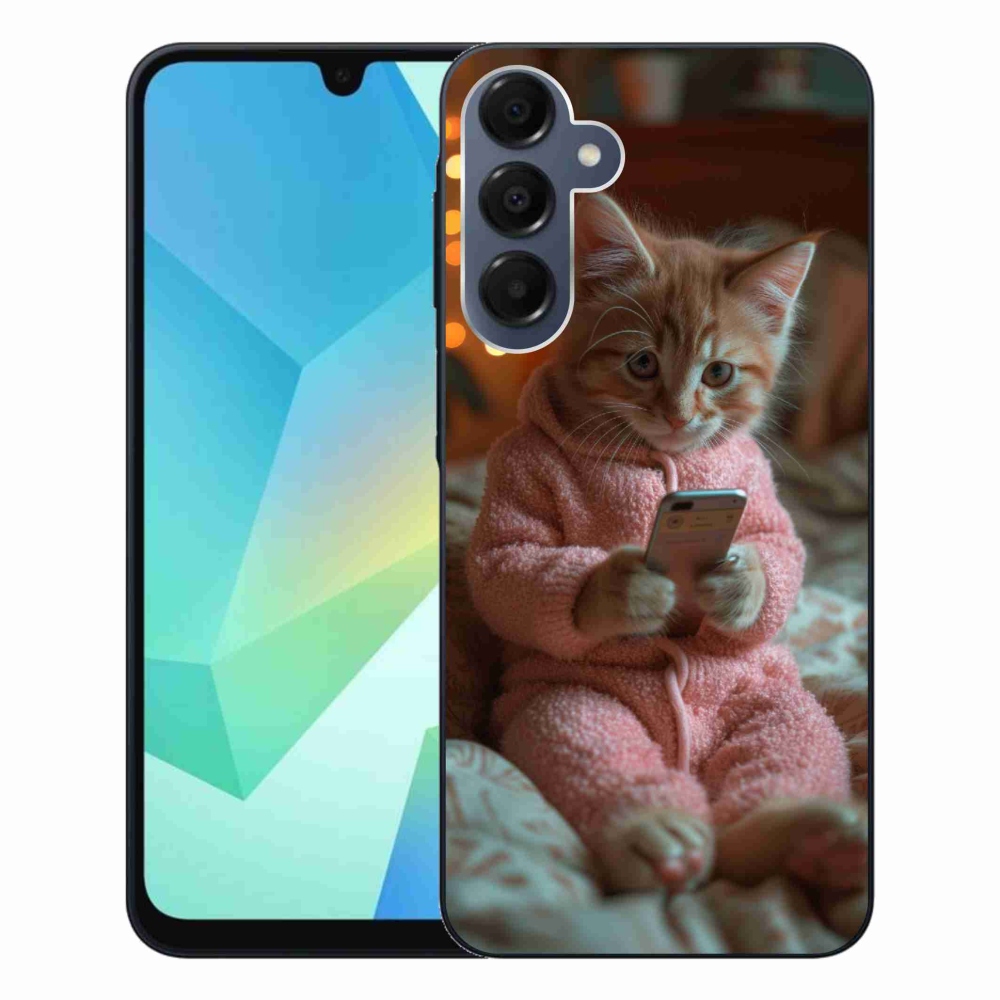 Gelový kryt mmCase na Samsung Galaxy A16 4G/5G - kotě s mobilem