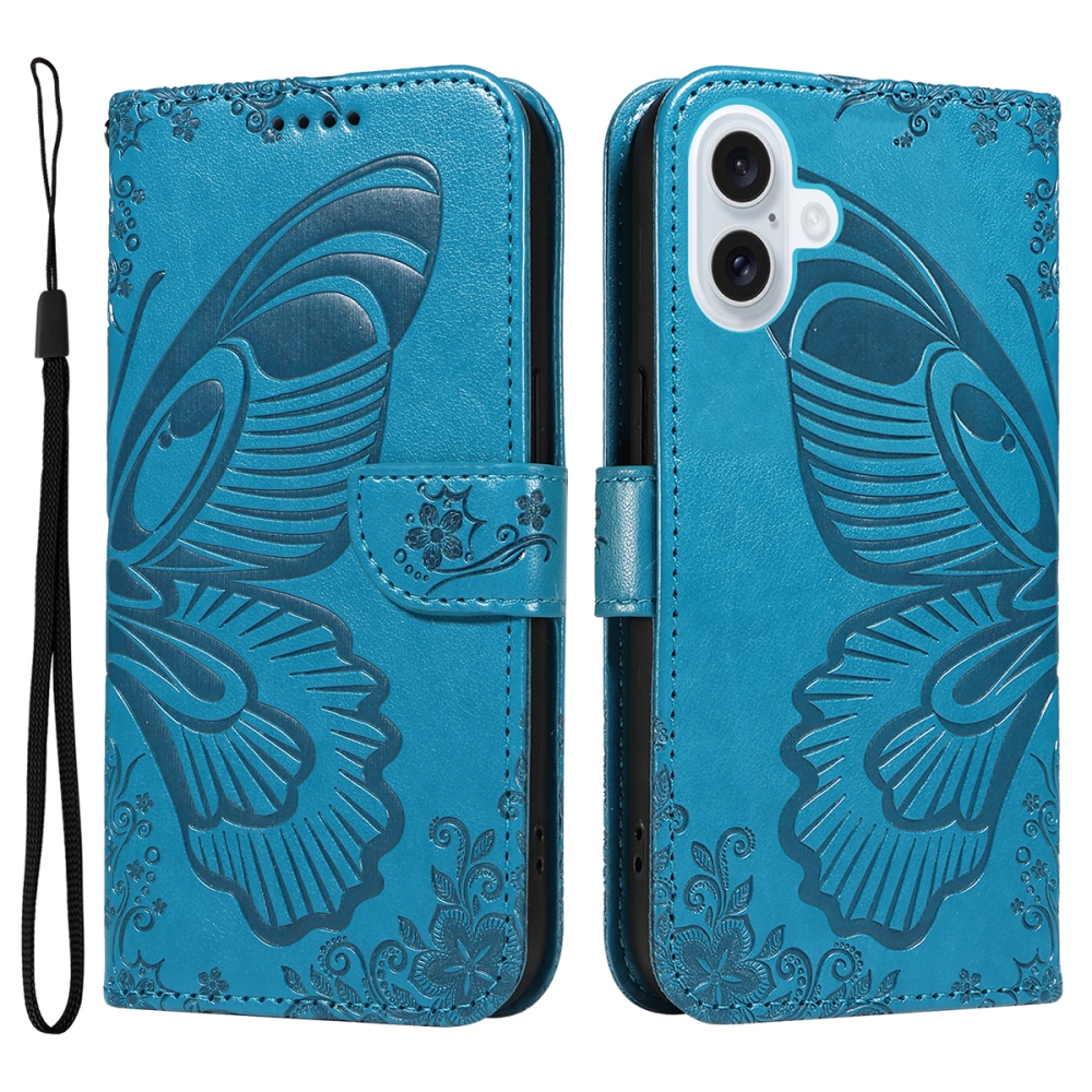 Floral Butterfly knížkové pouzdro na iPhone 17 - modré