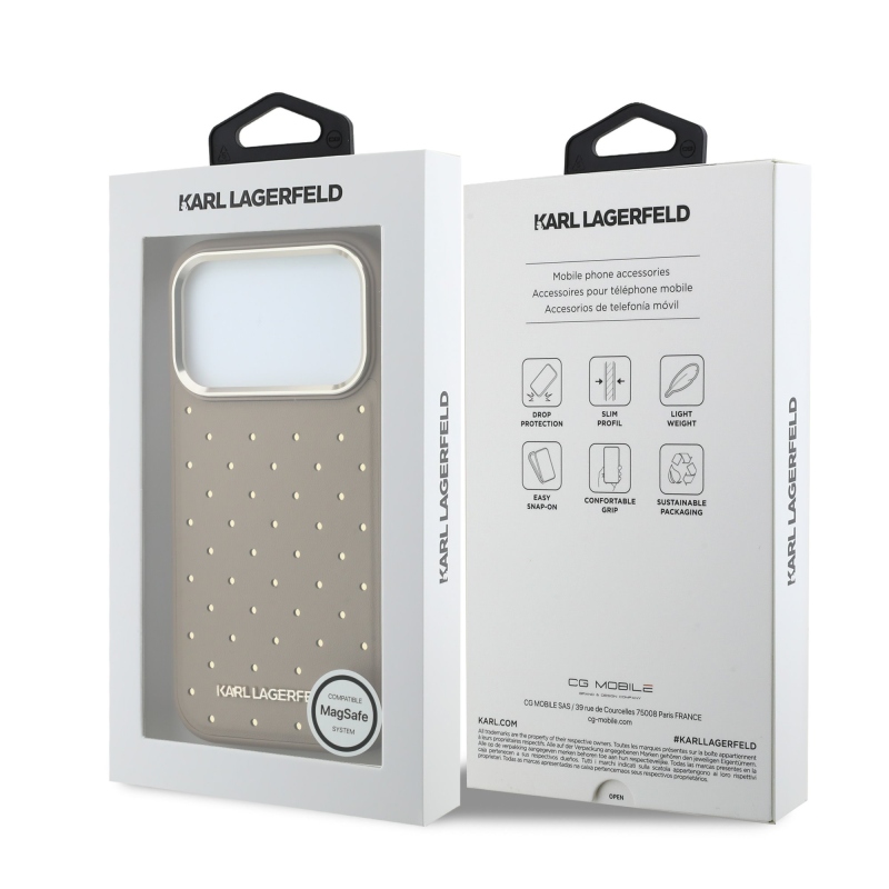 Karl Lagerfeld PU Perforated Gold Dots MagSafe Zadní Kryt pro iPhone 17 Pro Max Beige