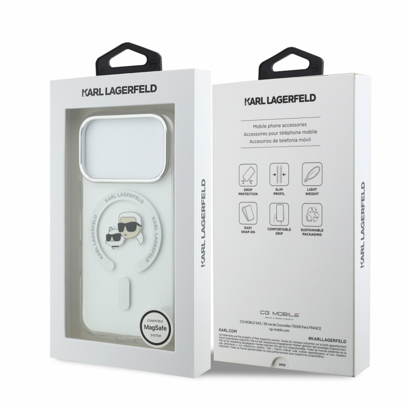 Karl Lagerfeld IML K&CH Heads Metal Frame MagSafe Zadní Kryt pro iPhone 18 Pro White