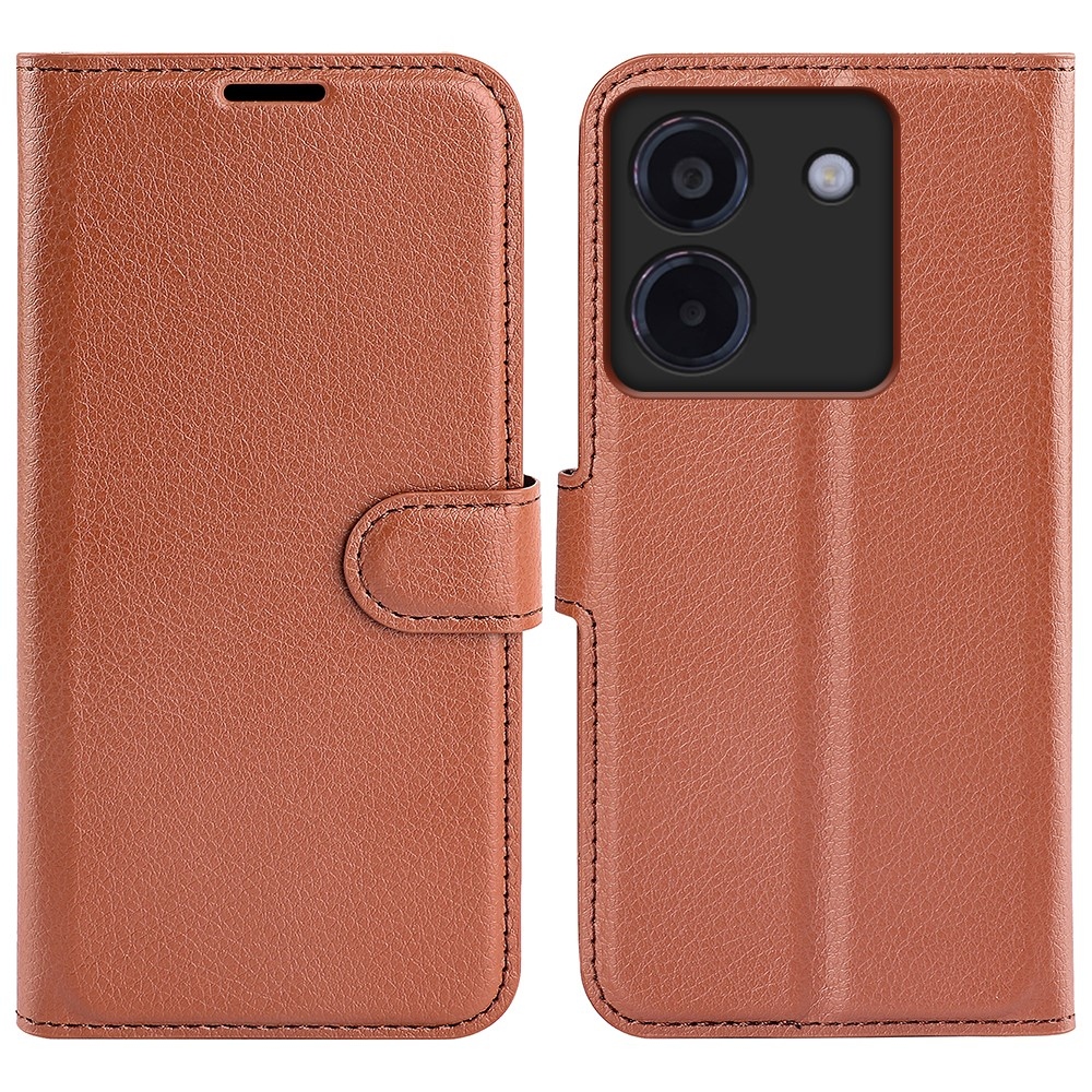 Litchi knížkové pouzdro na Xiaomi Poco M7 Pro 5G - hnědé