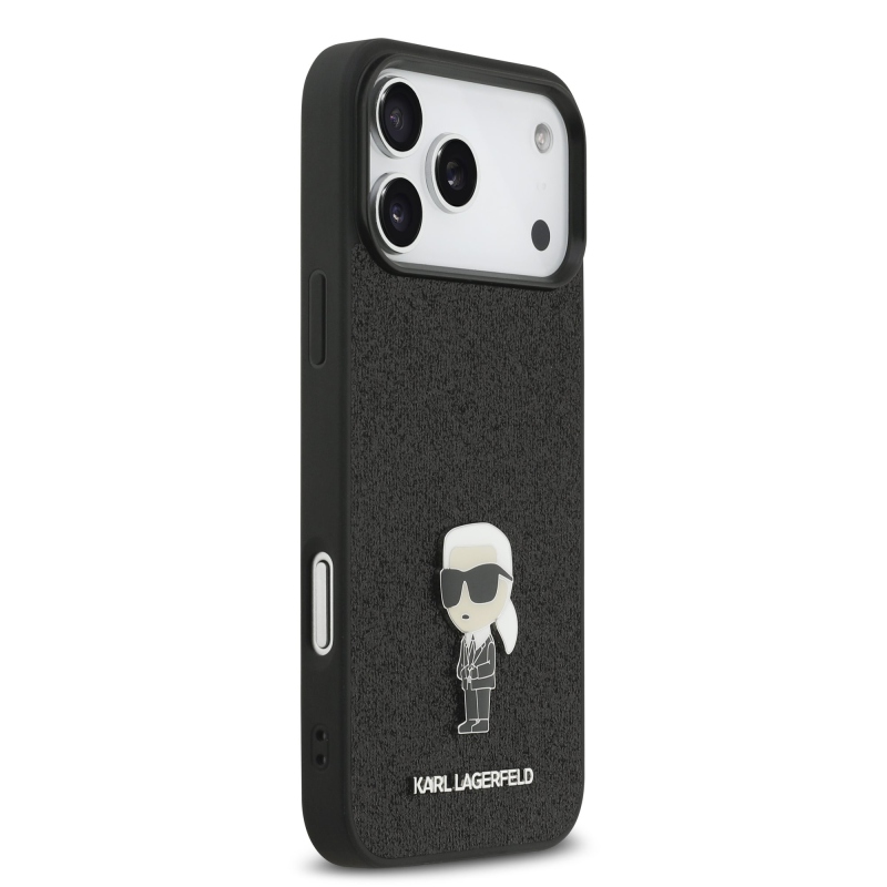 Karl Lagerfeld Fixed Glitter Metal Ikonik Zadní Kryt pro iPhone 17 Pro Max Black