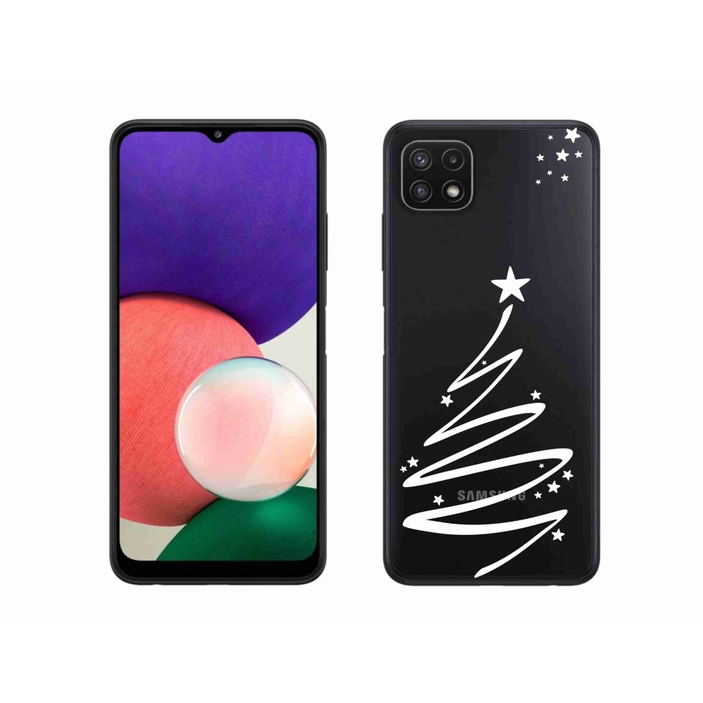 Gelový kryt mmCase na Samsung Galaxy A22 5G - bílý stromeček na průhledném pozadí