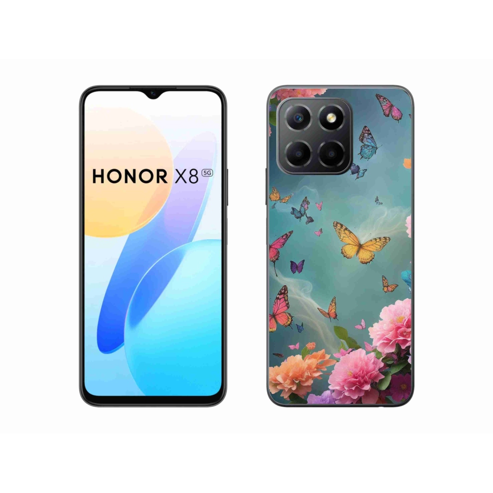 Gelový kryt mmCase na Honor X8 5G - barevné květy a motýli