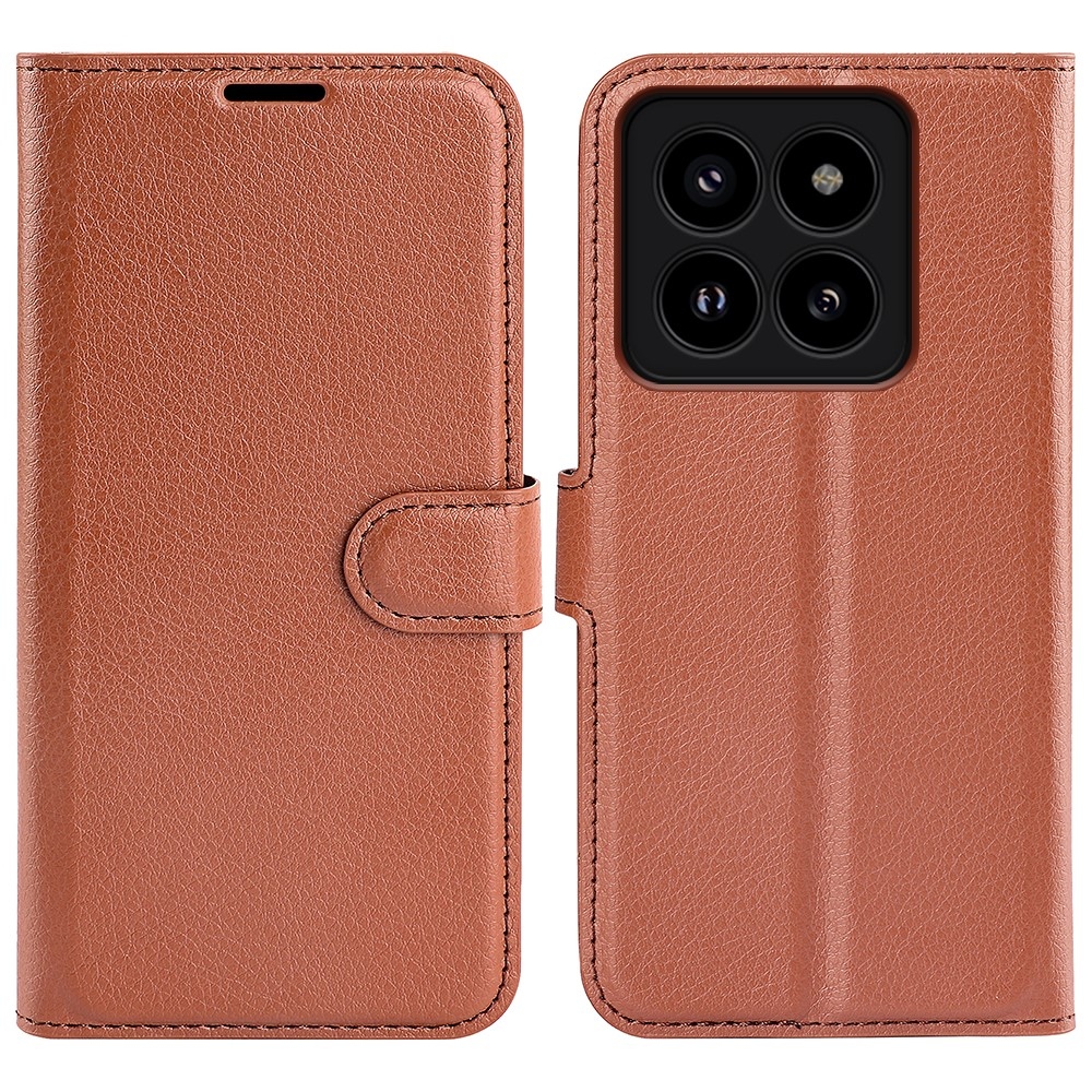 Litchi knížkové pouzdro na Xiaomi 14 Pro - hnědé