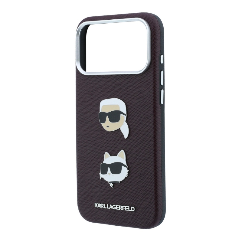 Karl Lagerfeld PU Semi Wrap Saffiano K&CH Heads Zadní Kryt pro iPhone 18 Pro Burgundy