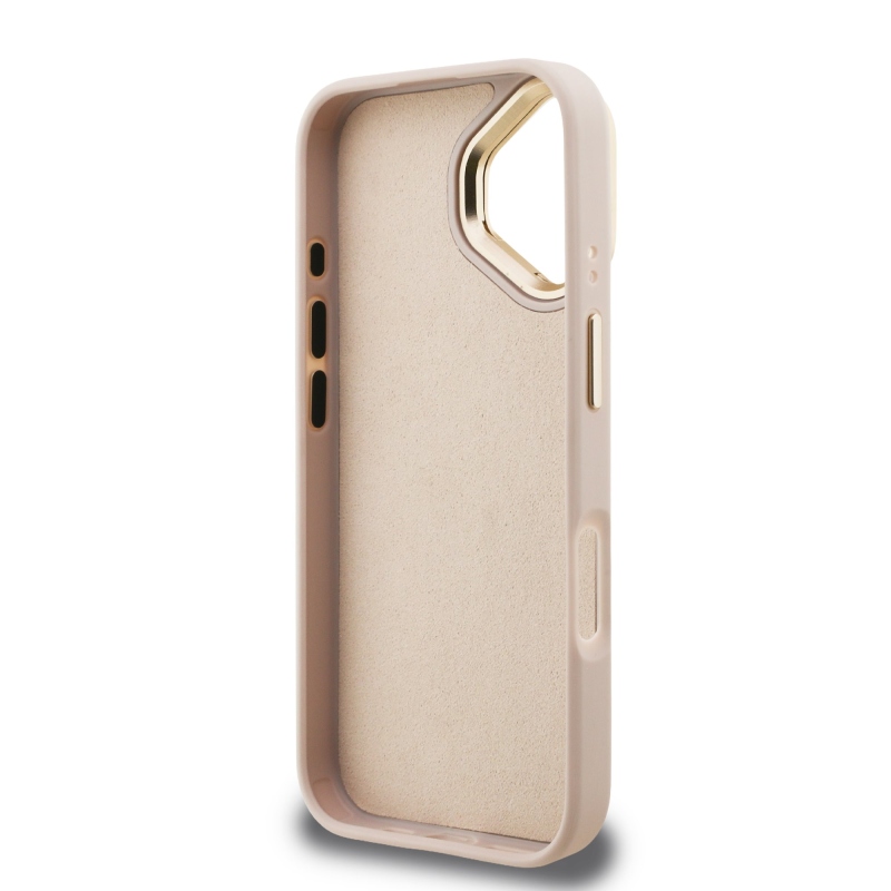 Guess PU 4G Metal Logo Stand Camera Frame Zadní Kryt pro iPhone 16 Pink