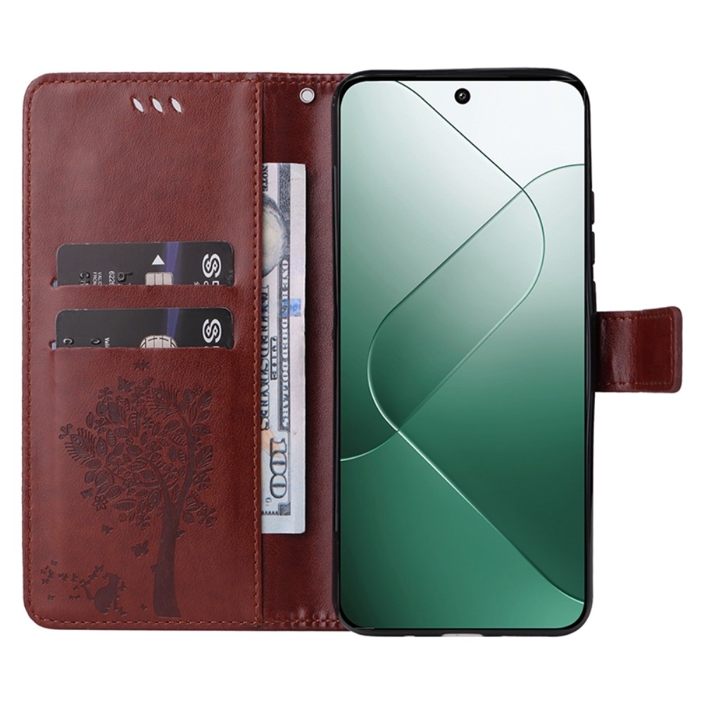 Trees knížkové pouzdro na Xiaomi 14 - hnědé