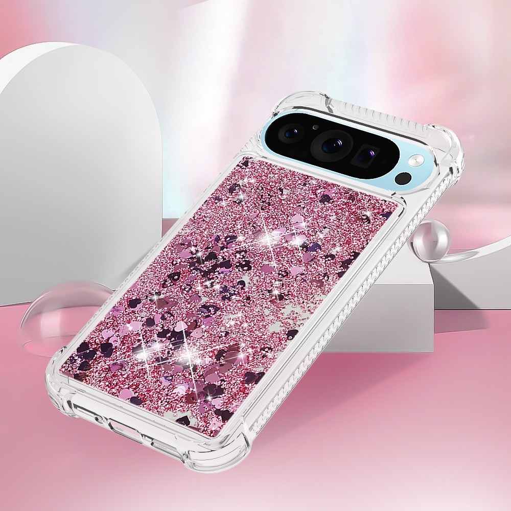 Glitter přesýpací gelový obal na Google Pixel 10 Pro/Pixel 10 - růžovozlatý/srdíčka