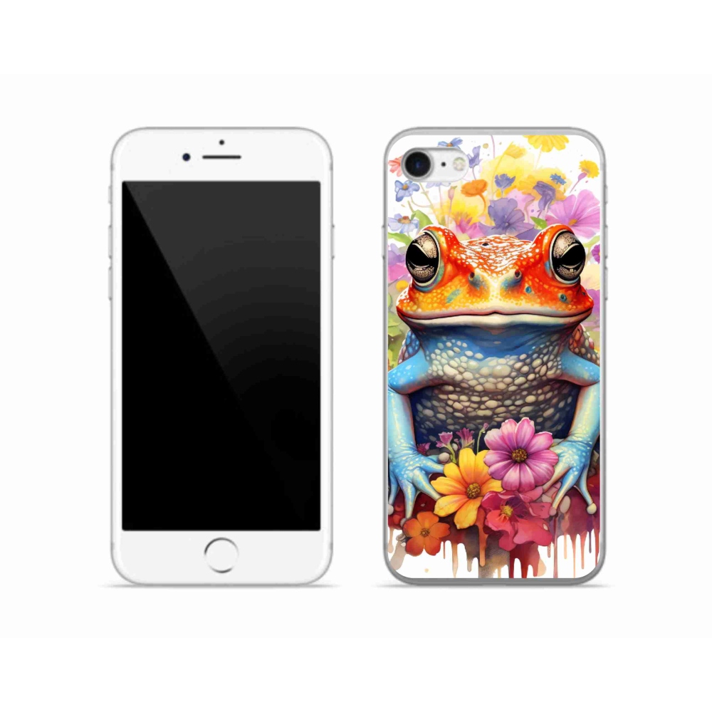 Gelový kryt mmCase na iPhone SE (2020) - žába s květinami