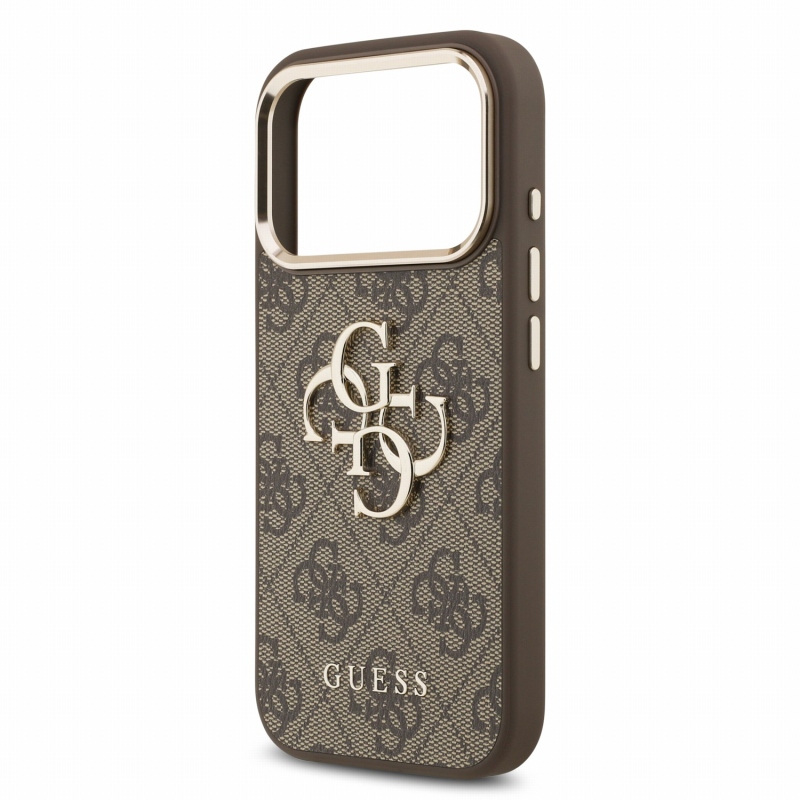 Guess PU 4G Metal Logo Strap Zadní Kryt pro iPhone 18 Pro Max Brown