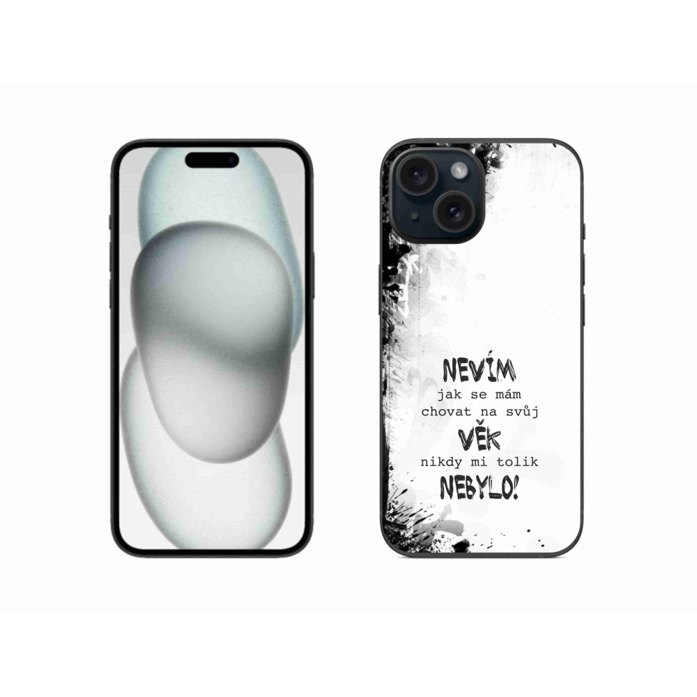 Gelový kryt mmCase na iPhone 15 - vtipný text 14 bílé pozadí