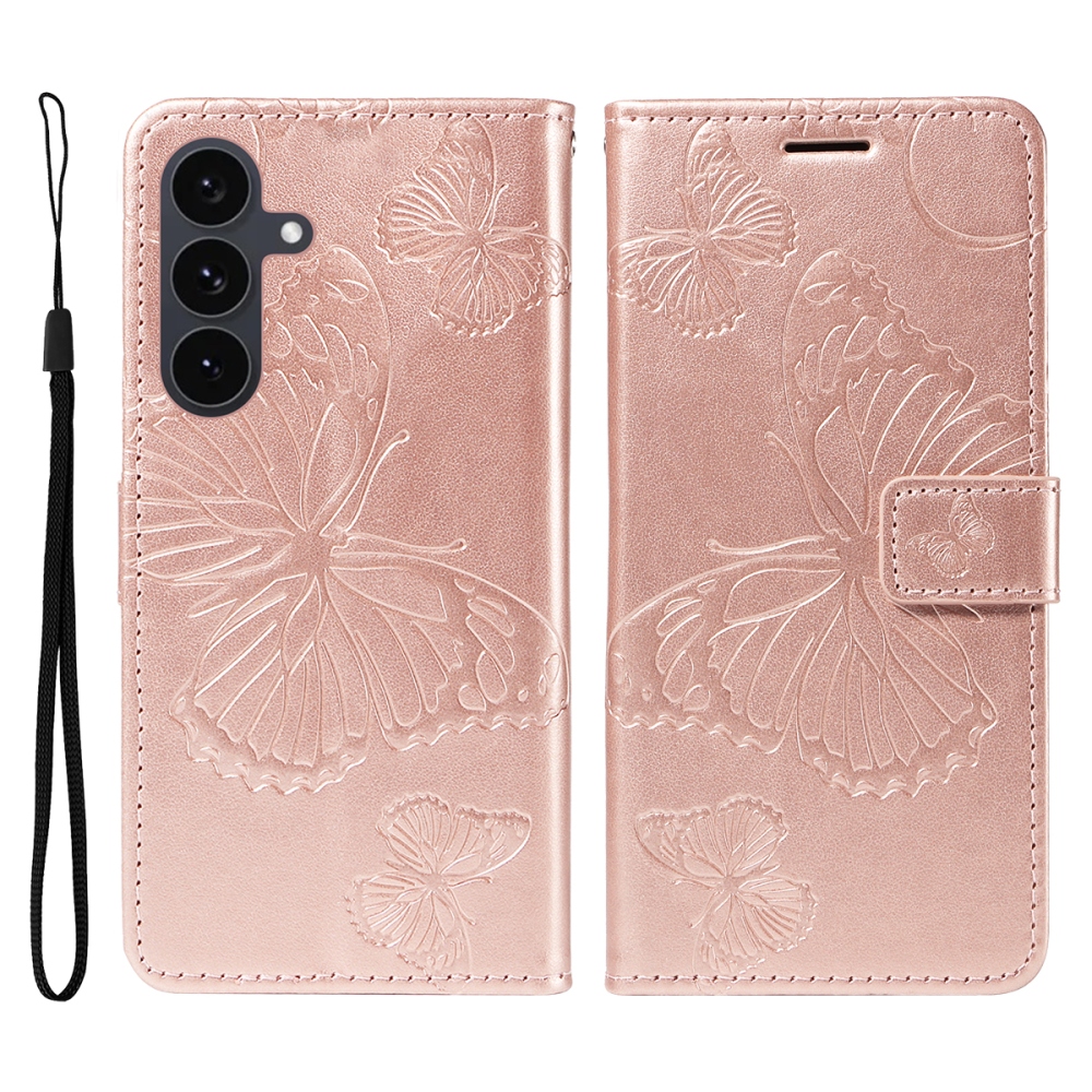 Big Butterfly knížkové pouzdro na Samsung Galaxy S25 FE - růžovozlaté