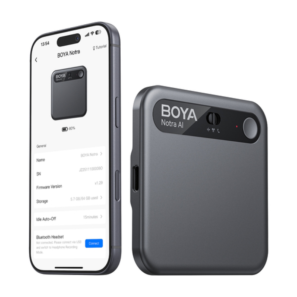 BOYA Notra AI diktafon s automatickým přepisem a transkripcí - černý