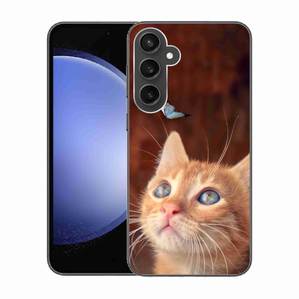 Gelový kryt mmCase na Samsung Galaxy S23 FE - motýl a kotě