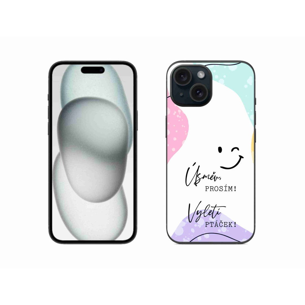 Gelový kryt mmCase na iPhone 15 - vtipný text 4 bílé pozadí