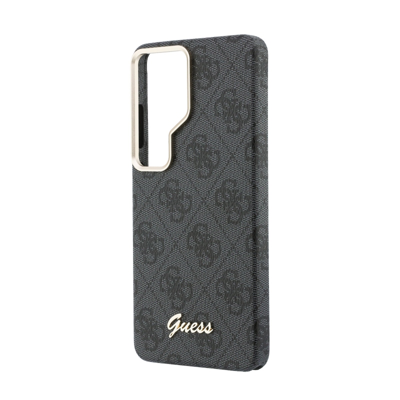 Guess PU 4G Script Metal Logo Magnetic Zadní Kryt pro Samsung Galaxy S26 Ultra Black