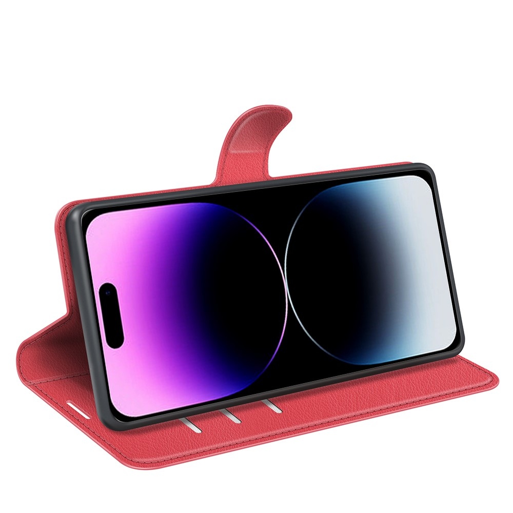 Litchi knížkové pouzdro na iPhone 15 Pro - červené