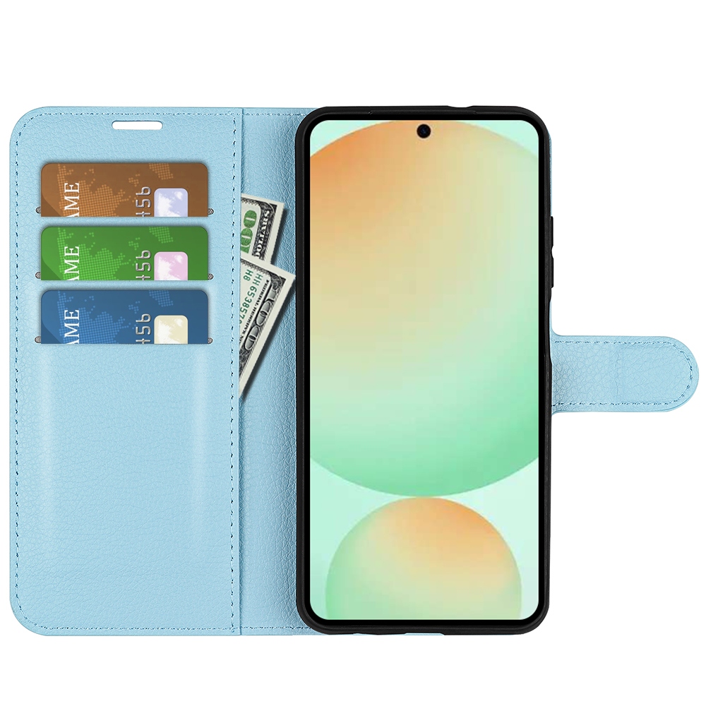 Litchi knížkové pouzdro na Samsung Galaxy S25 FE - modré