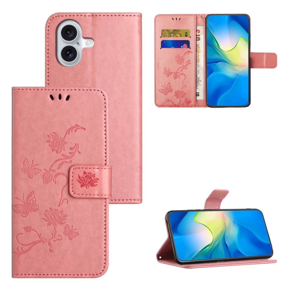 Flower knížkové pouzdro na iPhone 16 - růžové
