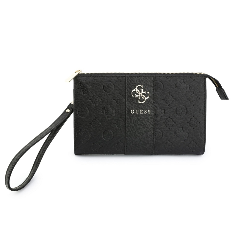 Guess PU 4G Peony Stripe Metal Logo Kabelka na Telefon Black
