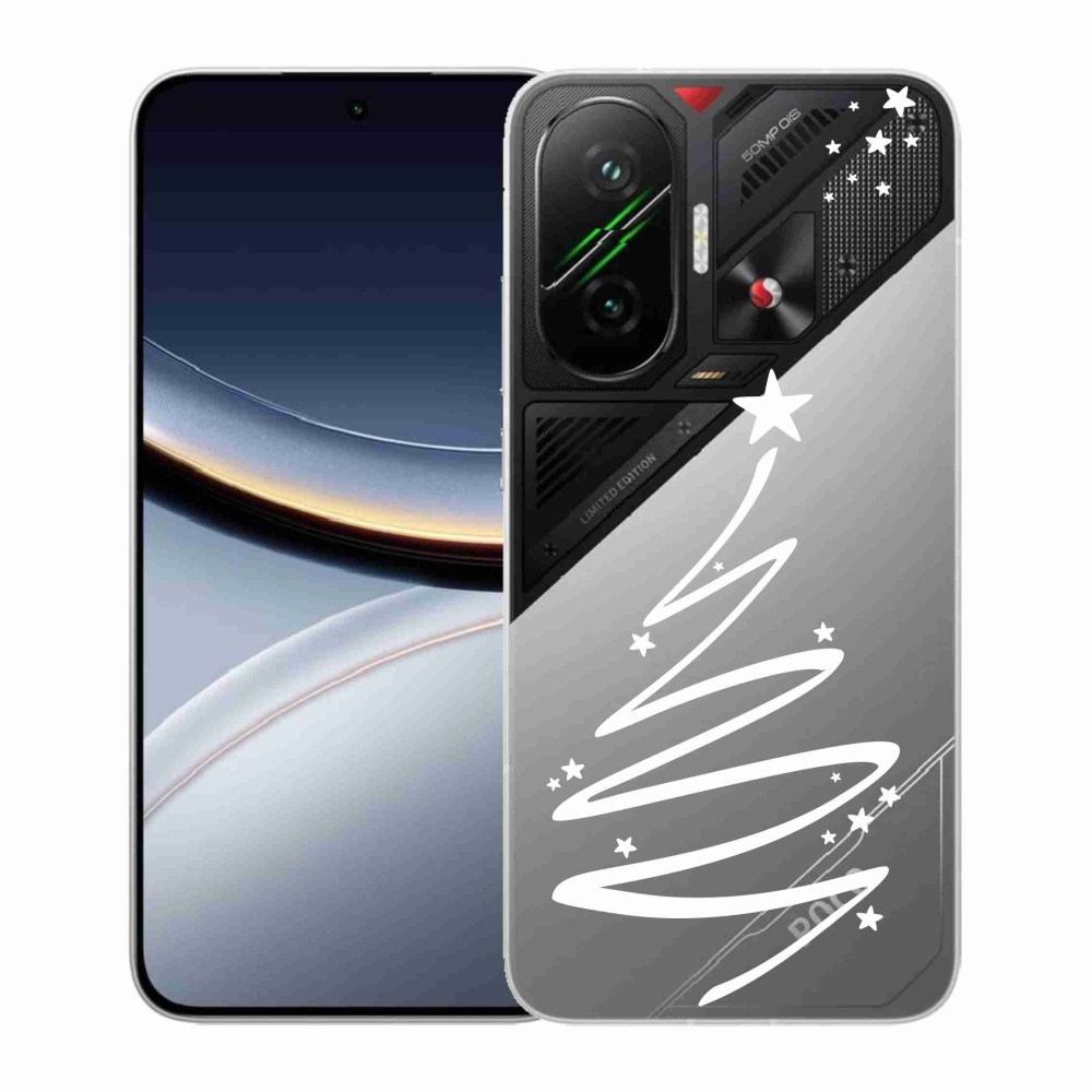 Gelový kryt mmCase na Xiaomi Poco F7 5G - bílý stromeček na průhledném pozadí