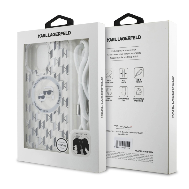 Karl Lagerfeld IML Monogram Crossbody K&CH Heads MagSafe Zadní Kryt pro iPhone 16 Pro Transparent