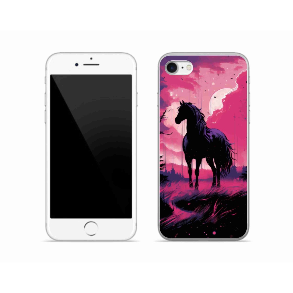 Gelový kryt mmCase na iPhone SE (2022) - černý kreslený kůň 1