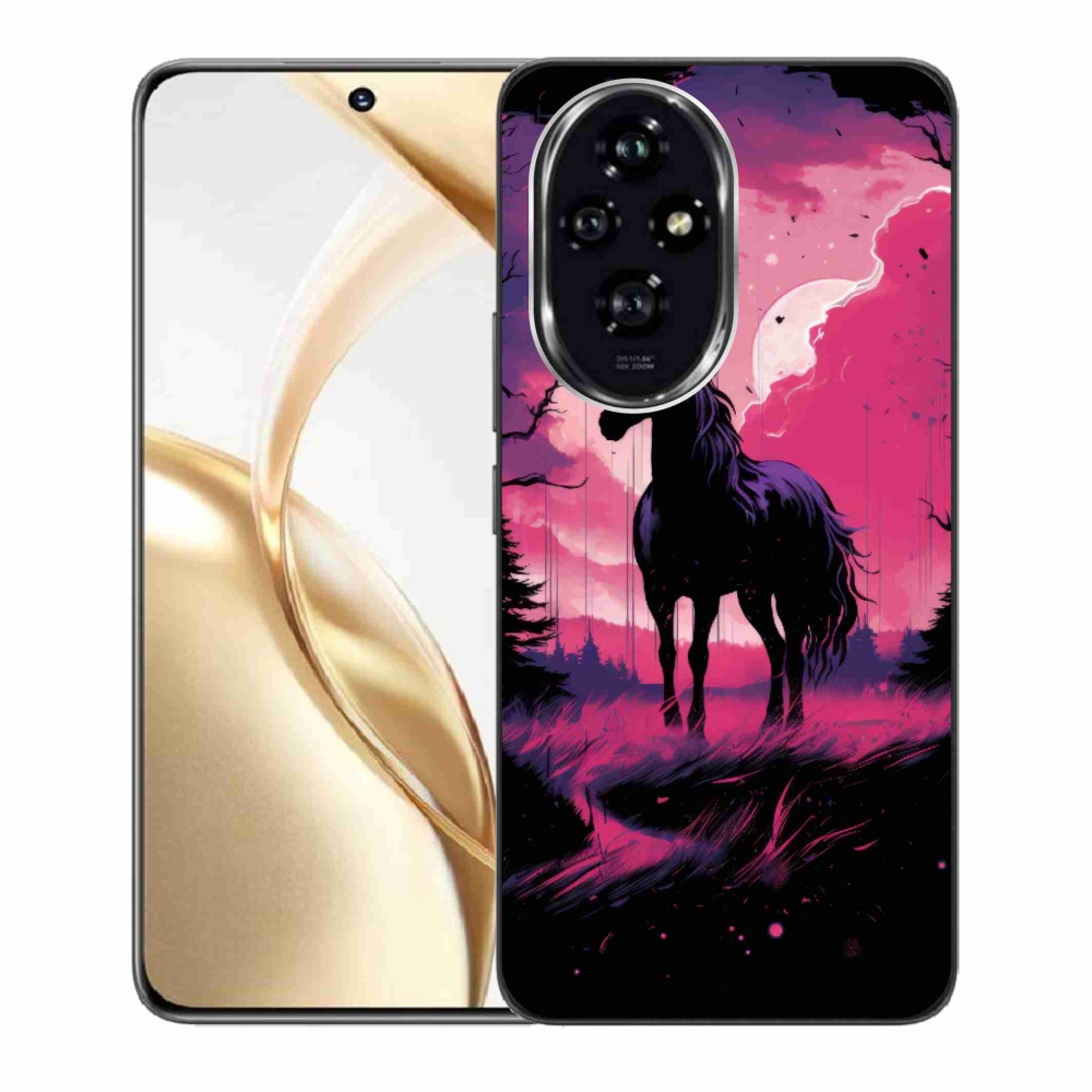 Gelový kryt mmCase na Honor 200 5G - černý kreslený kůň 1