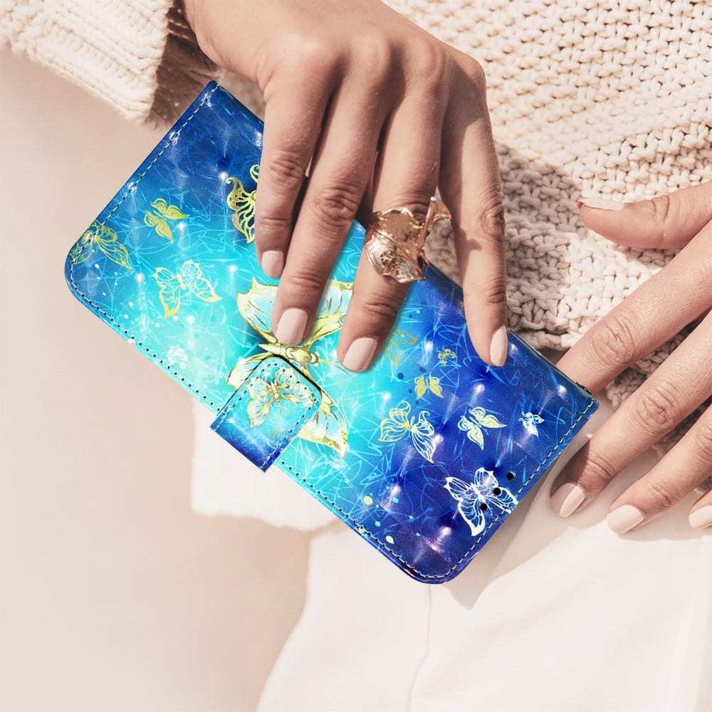 Patte knížkové pouzdro na Samsung Galaxy M55 5G - modrozlatí motýli