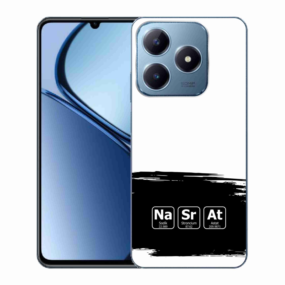 Gelový kryt mmCase na Realme C63 - chemické prvky černobílé pozadí