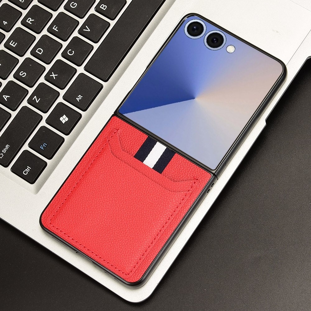 Combi plastový kryt s umělou kůží na Samsung Galaxy Z Flip7 5G - červený