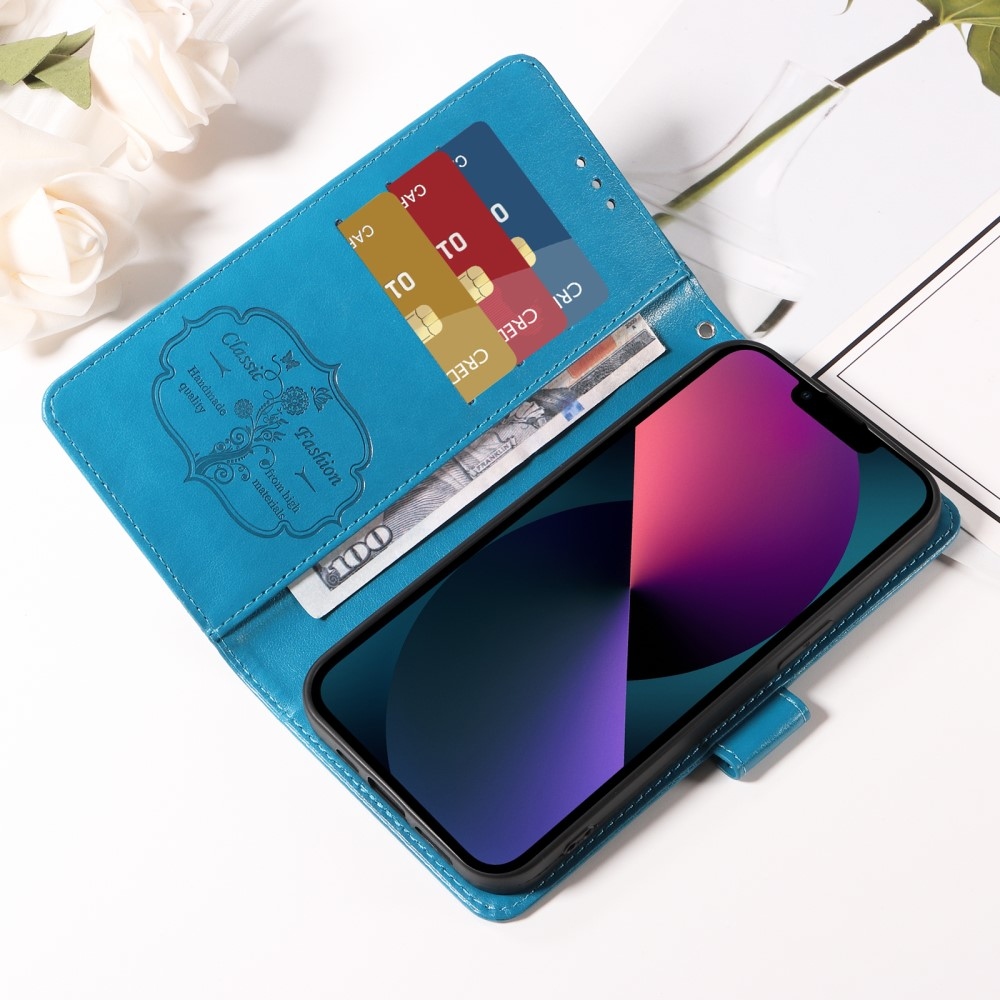Flowery knížkové pouzdro na Realme 14 5G - modré
