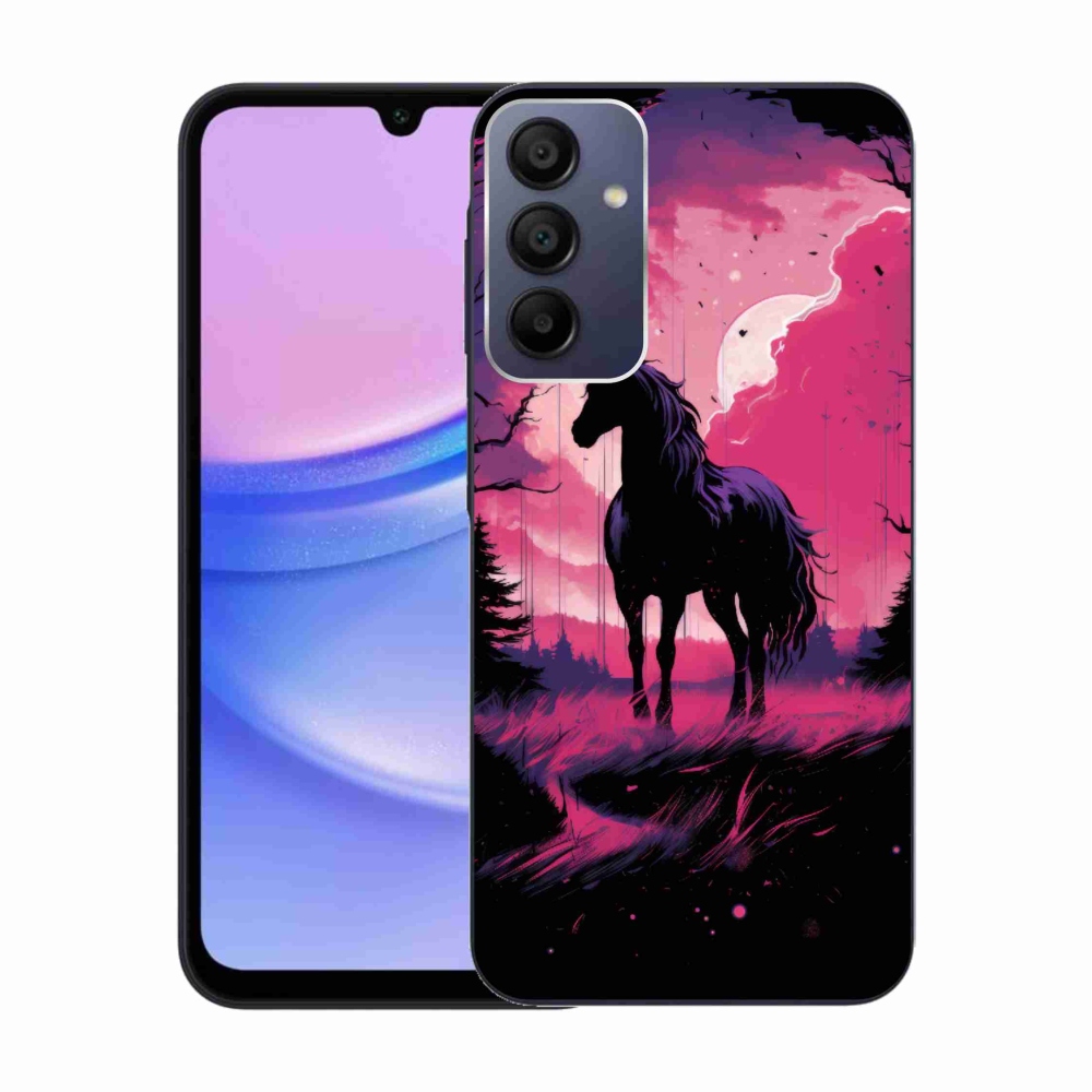 Gelový kryt mmCase na Samsung Galaxy A15 4G/5G - černý kreslený kůň 1