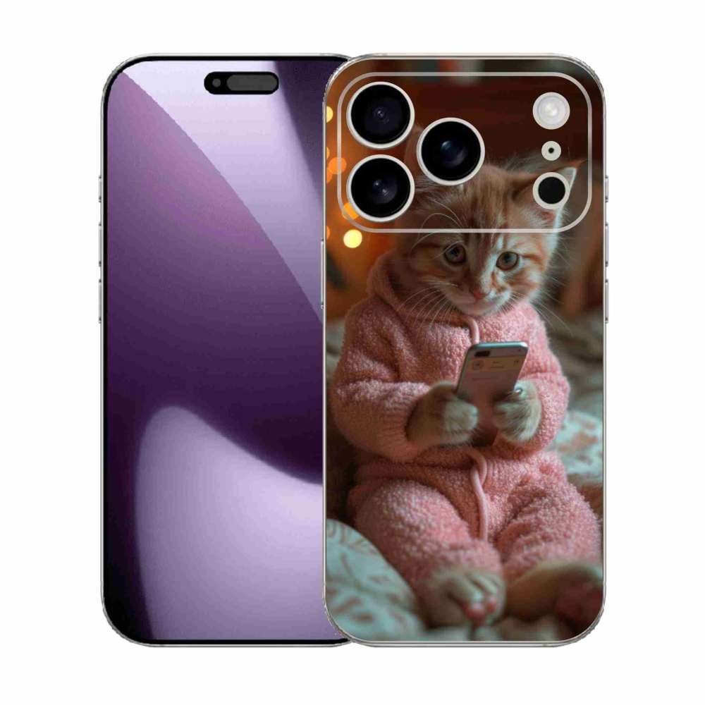 Gelový kryt mmCase na iPhone 17 Pro - kotě s mobilem