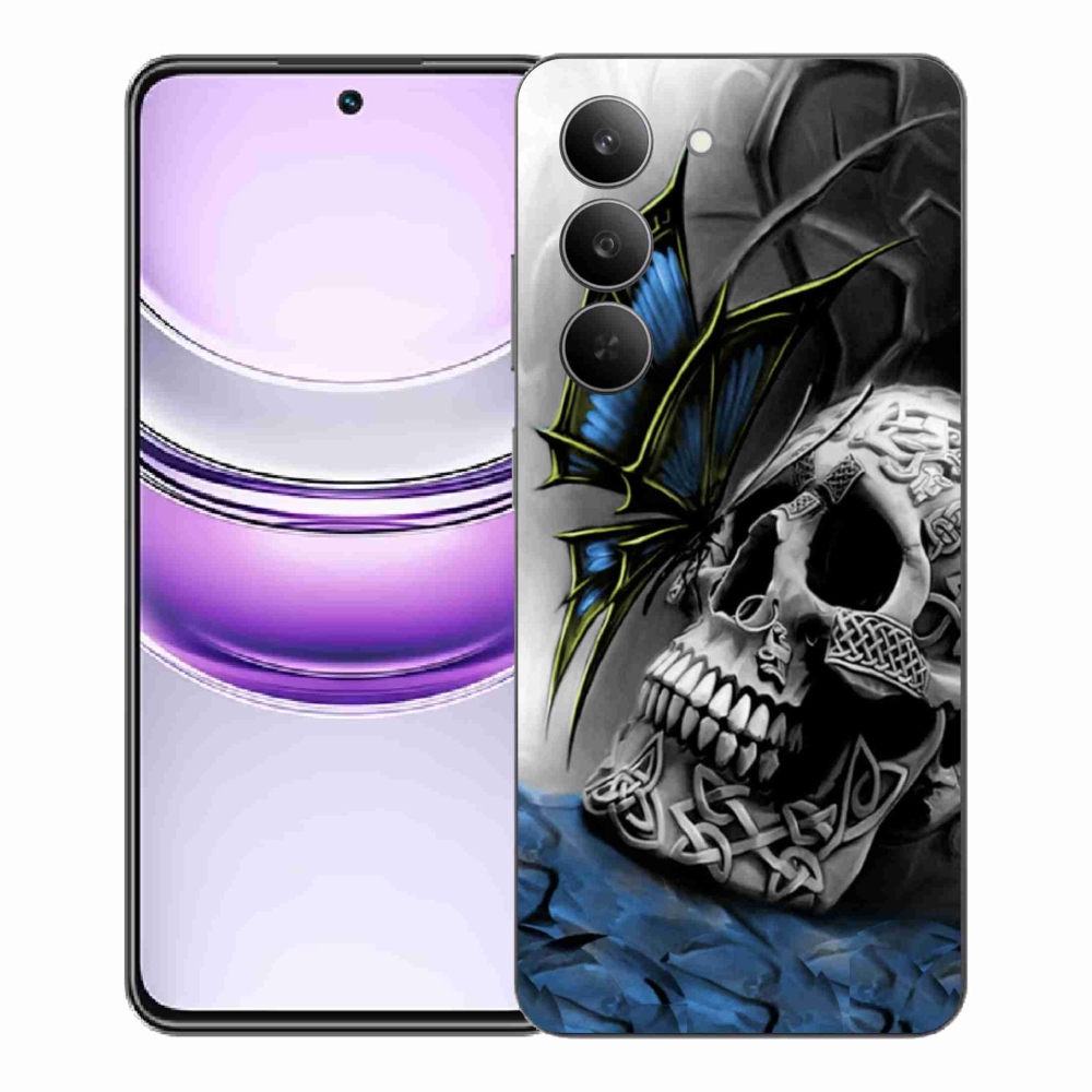 Gelový kryt mmCase na Realme 14x 5G - motýl a lebka