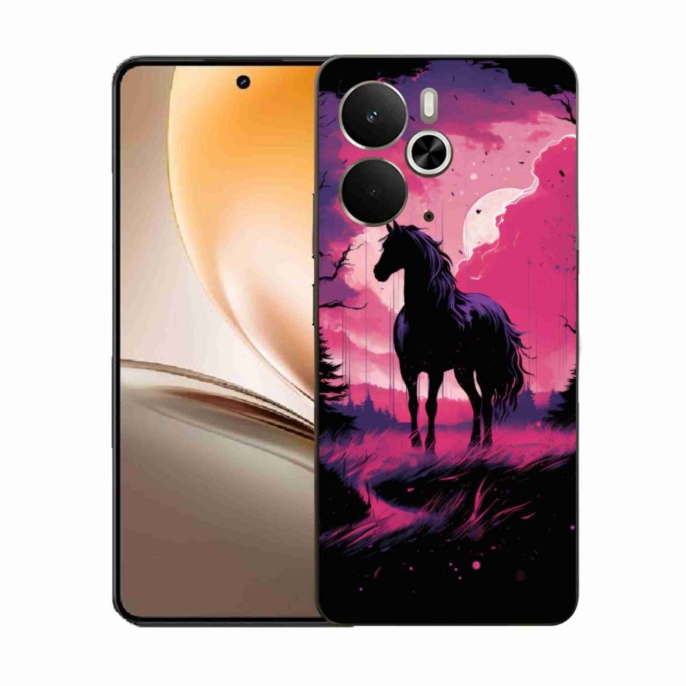 Gelový kryt mmCase na Realme 14 5G - černý kreslený kůň 1