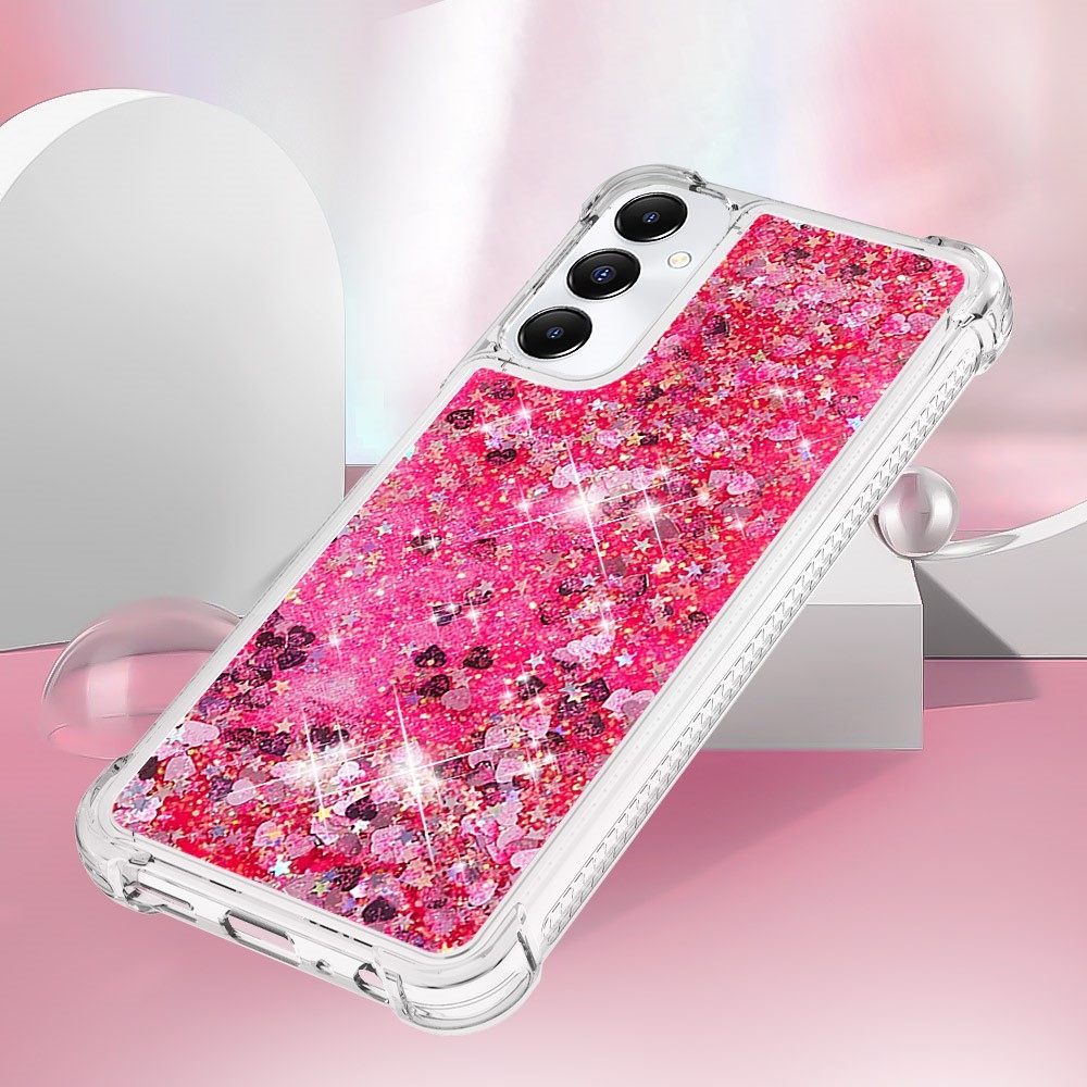 Glitter gelový přesýpací obal na Samsung Galaxy A05s - růžový/srdíčka