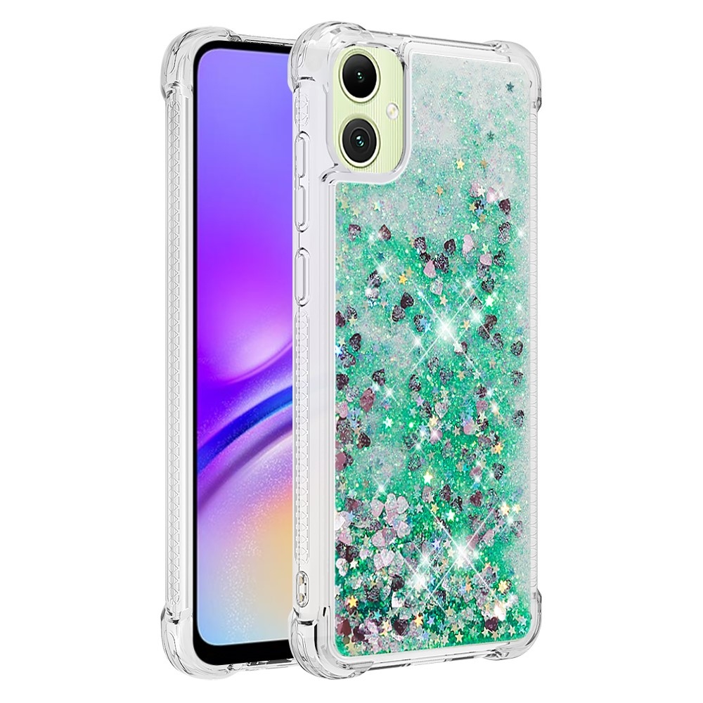 Glitter přesýpací gelový obal na Samsung Galaxy A06 4G - zelený/srdíčka
